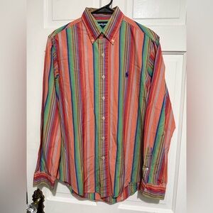 Mens Stripe Button Down Ralph Lauren Golf Long Sleeve Size Medium Green Orange